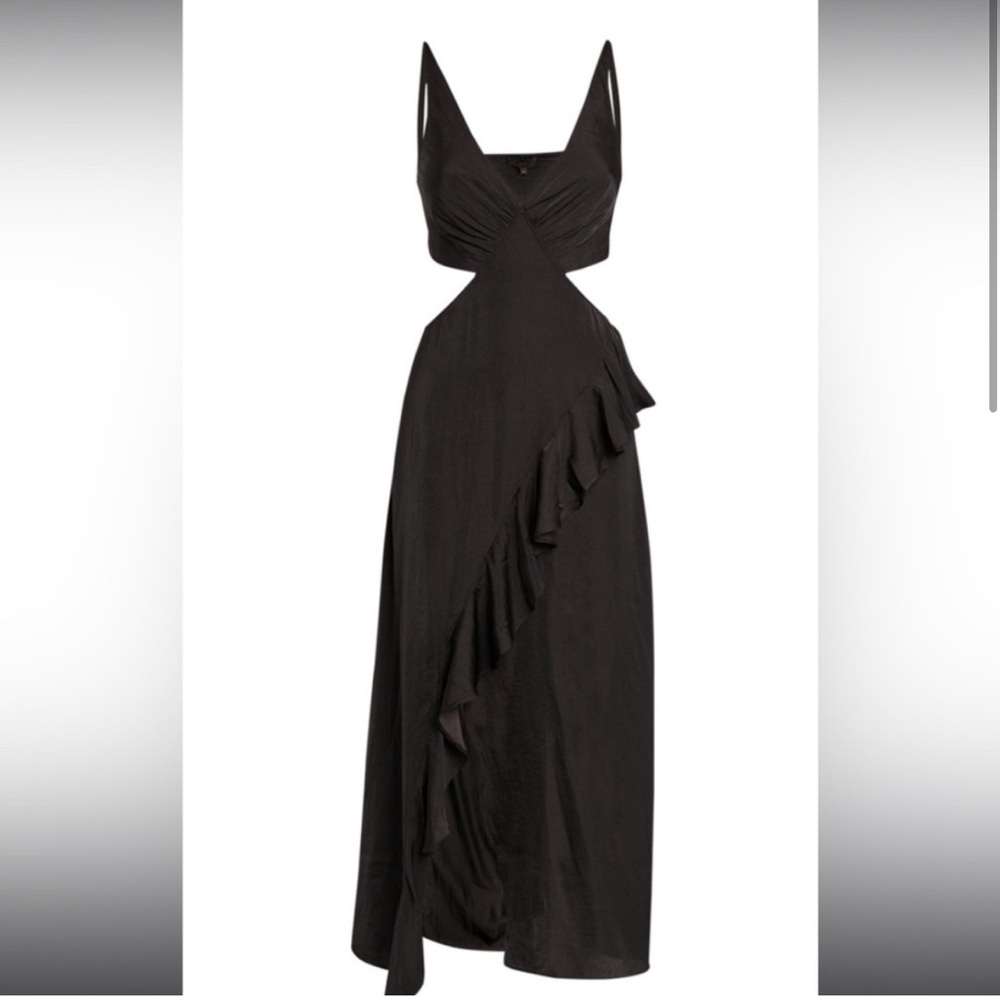 Maje satin cut out dress black ruffles